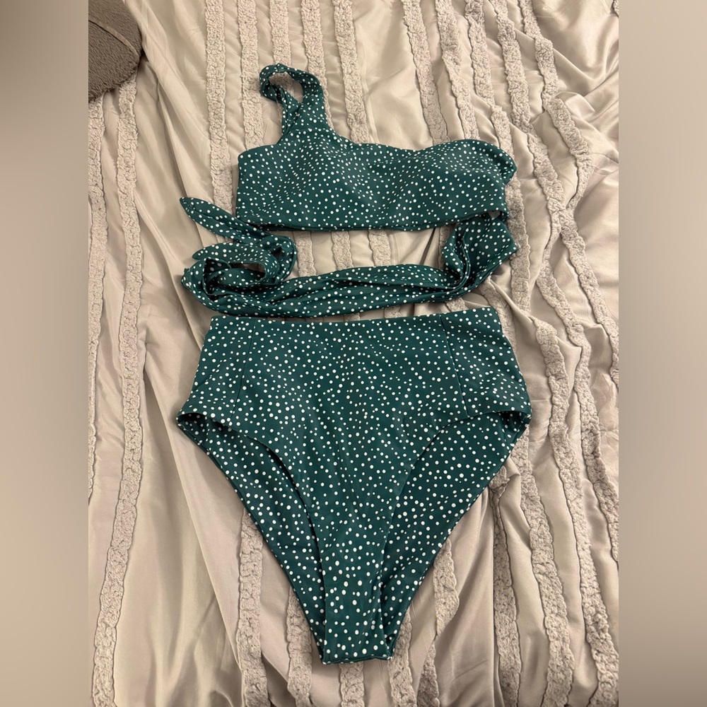Green and White Polka Dot Bikini